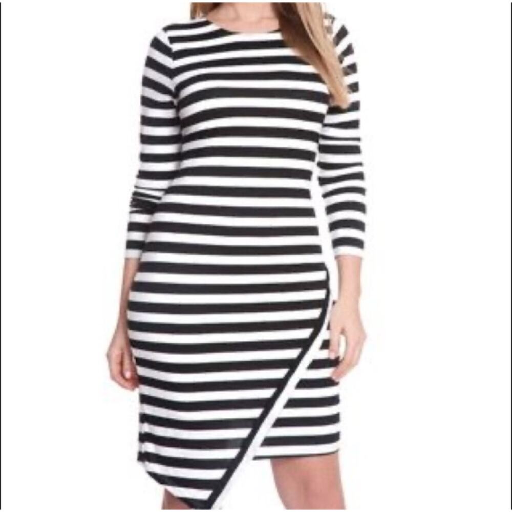 Eloquii Striped Long Sleeve Asymmetrical Hem Dress Size 14 NEW White Black - Picture 4 of 9